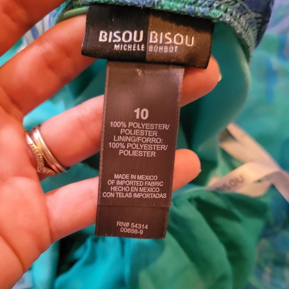 Bisou Bisou Strapless Blue and Teal Big Floral Print High Side Slit Maxi Dress - Picture 4 of 11